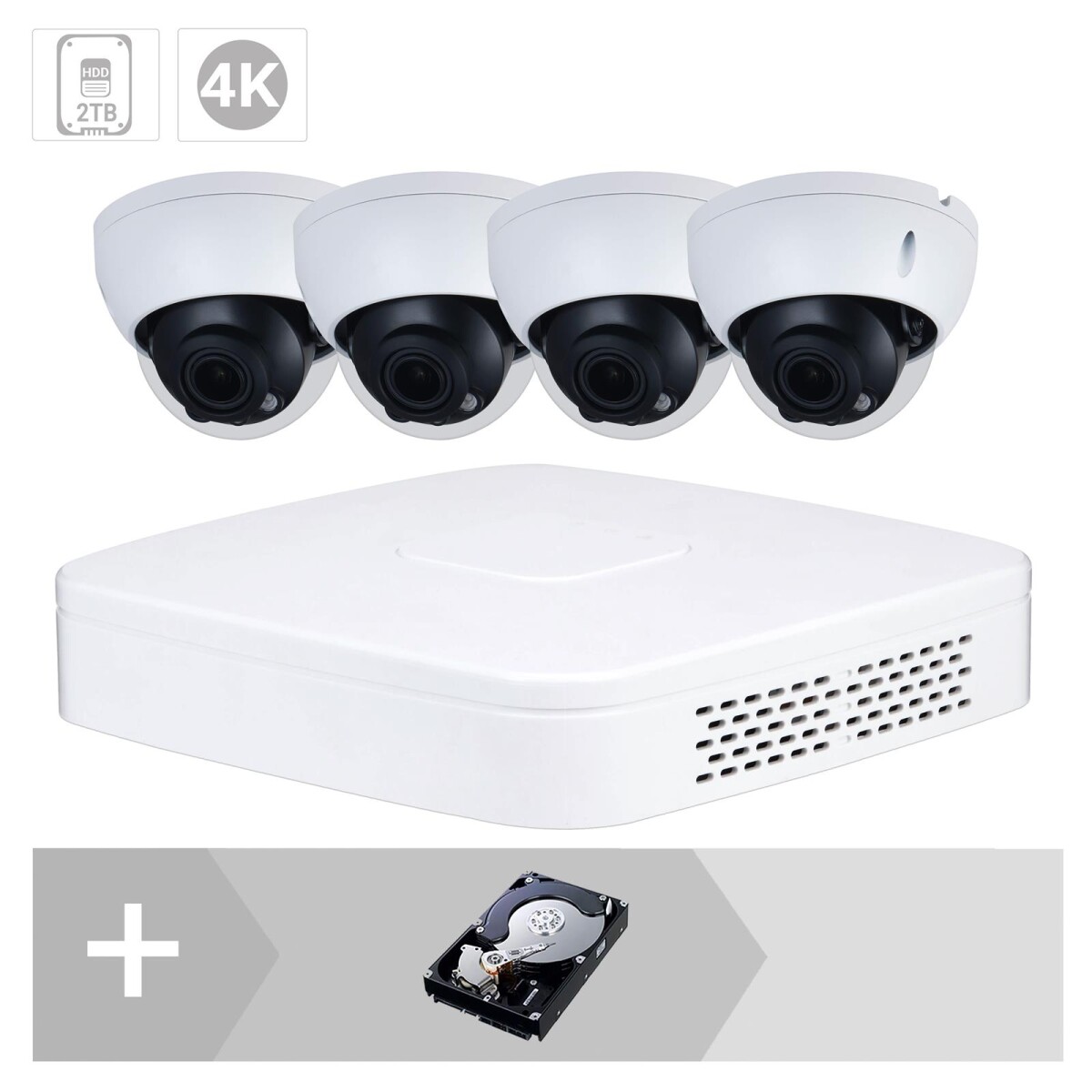 ZUKO IP Dome Kamera Set| 4 x 8 MP | Motorzoom | 40m IR | App | Starlight | IVS | IP67 | PoE Set