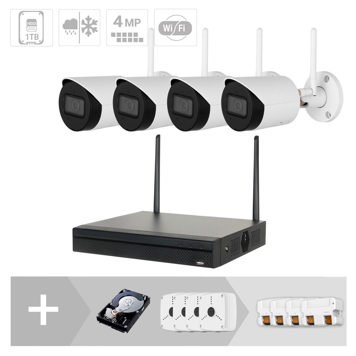 ZUKO IP WLAN Kamera Set | 4x4 MP | 2.8 mm | 30m IR | Maskierung | App | Metall | IP67 | WiFi Set